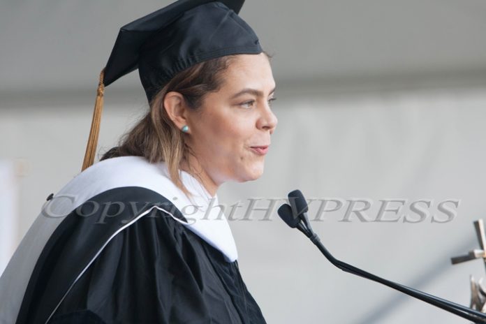 Karina Cabrera Bell was the commencement speaker for Mount Saint Mary College's 500 plus graduates at its 59th annual Commencement Ceremony on Saturday, May 21, 2022. Hudson Valley Press/CHUCK STEWART, JR.
