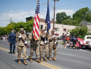 The color guard makes its way down Broadway during the annual Memorial Day Parade in the City of Newburgh on Monday, May 30, 2022. Hudson Valley Press/CHUCK STEWART, JR.