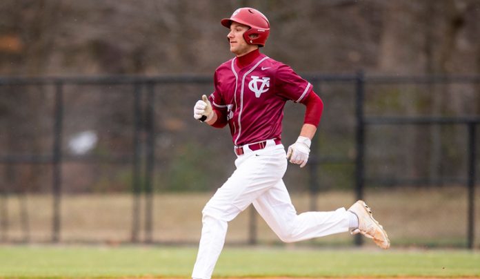 Junior Andrew Kanellis hit the tenth home run of his career to set a Vassar program record in the eighth. Photo: Carlisle Stockton