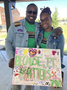 Because It Matters 24/7 Co-Founders husband and wife team Anthony Williams and Yaa Yaa Whaley-Williams pose for a photo at the Juneteenth Celebration.