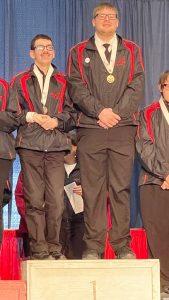 Ulster BOCES Cisco & Cybersecurity students (l to r): Michael Lamaruggine and Brayden O'Connor, both from the Rondout Valley Central School District, proudly accept their medals at the 2022 SkillsUSA State Conference. The young professionals placed first in the Community Action category.