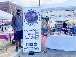 Andre and Melissa Green, owners of Nu Cosmic Earth, offering crystals, Reiki and good vibes, were one of a diverse types of vendors on hand at Sunday’s weekly Beacon Farmer’s Market.