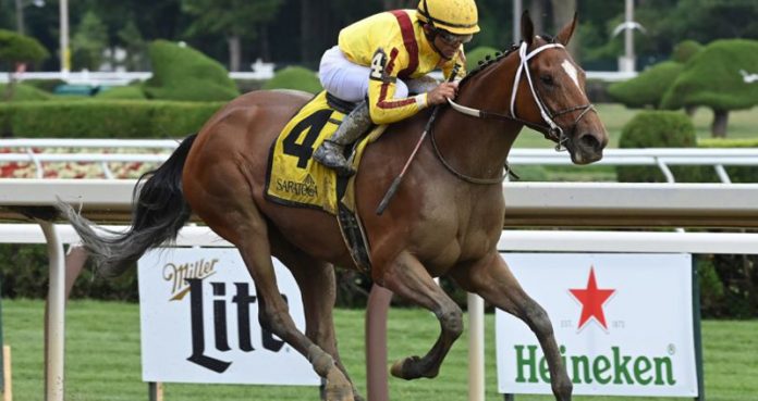 Stonestreet Stables’ dual Grade 1-winner Clairiere came home the best of four to once again defeat her familiar opponent, reigning Champion 3-Year-Old Filly Malathaat. Photo: NYRA