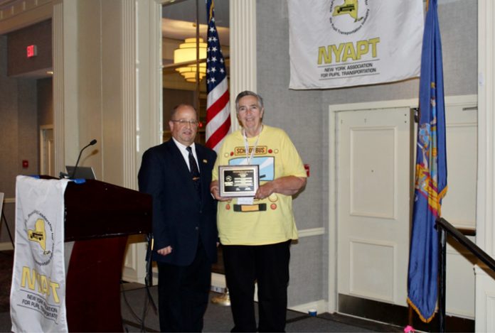 Linda Malkowski, received the NYAPT School Bus Driver of the Year award from NYAPT President Ted Nugent at the NYAPT Annual Conference held earlier this month in Saratoga Springs.
