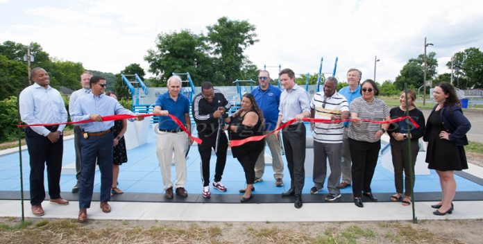 The ribbon was cut on Thursday, June 7, for a new fitness court during a dedication ceremony in the City of Newburgh. HUDSON VALLEY PRESS/ Chuck Stewart, Jr.