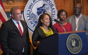Yonkers Mayor Mike Spano (left) announced his appointment of diversity and inclusion specialist Sonja Smash (center) as the City’s first-ever Equity Officer. Photo: Maurice Mercado
