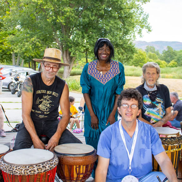 Thursday night at Beacon’s Long Dock, the Beacon Drum Circle welcomed in two special guests from the Woodstock Drum Circle, creating beautiful sounds. From left are; Kevin R. Johnson, Stephanie Tuck, Charlie Scott, and Paul Starling.