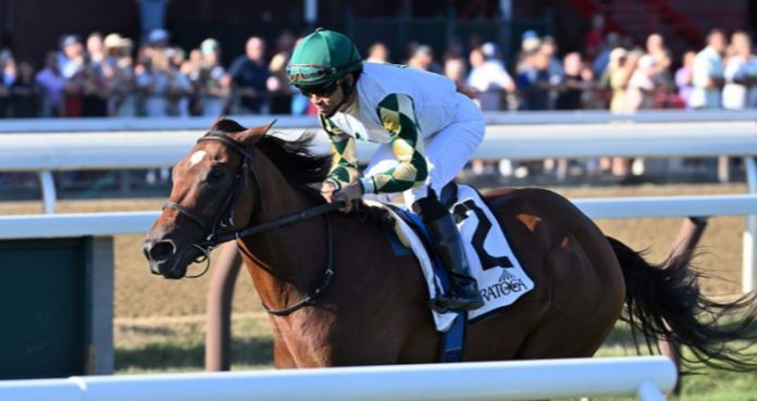 Big Invasion took down the $150,000 Mahony, a 5 1/2-furlong turf sprint for sophomores, on Sunday at Saratoga Race Course. Photo: NYRA