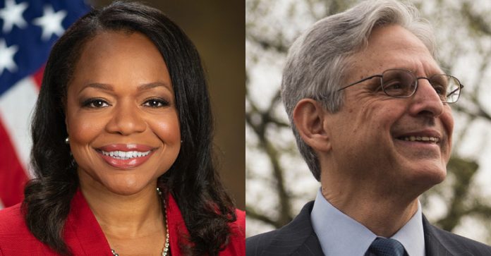 Assistant Attorney General for the Civil Rights Division Kristen Clarke and U.S. Attorney General Merrick Garland.