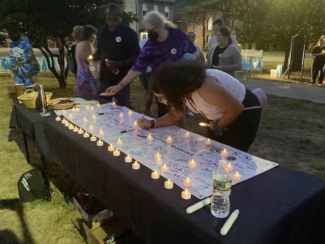 A “remembering those who were lost” sign was available for those who attended Wednesday’s candlelight vigil honoring International Drug Overdose Awareness Day at Poughkeepsie’s First Congressional Church of Christ and put on by Hudson Valley Community Services.