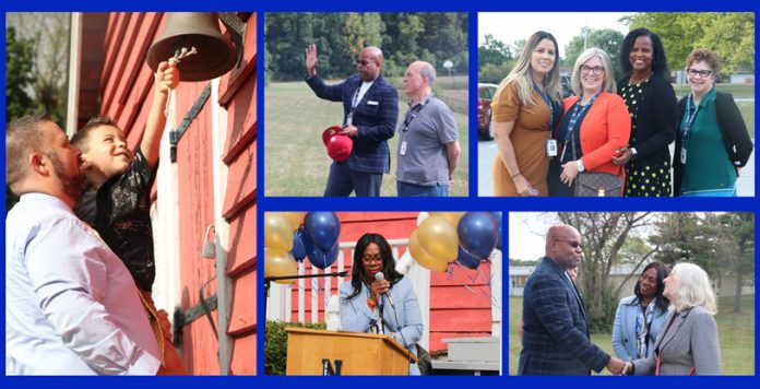 On Thursday, September 8th, the Newburgh Enlarged City School District celebrated the first day of school with its annual Ring the Bell Ceremony. Led by Superintendent of Schools, Dr. Jackielyn Manning Campbell (pictured above at top left), senior staff members, Board of Trustee members, school building leaders and NECSD scholars gathered at the Meadow Hill School Little Red Schoolhouse to Ring in the 2022-23 school year.
