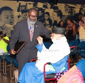 Bishop Terry Dorsey presents Mother Sadie Tallie with a Lifetime Achievement Award on Monday, September 12, 2022 from True Insight. Hudson Valley Press/CHUCK STEWART, JR.