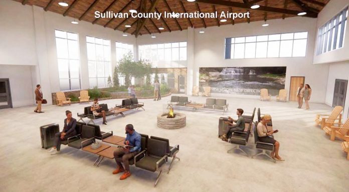 A conceptual sketch of the revamped Sullivan County International Airport terminal.