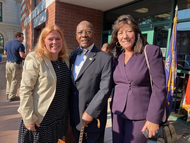 From left are; Dutchess County Family Court Judge, Tracy C. MacKenzie; Reverend Dr. Edward L. Hunt of Bethel Missionary Baptist Church and New York State Senator Sue Serino. The three were on hand at Friday’s Dutchess County September 11th Memorial Service, held on the outside steps of the Family Court Center in the City of Poughkeepsie. Mackenzie hosted the well- attended event for the second year; while Hunt offered emotional words on the aftermath of that tragic, unforgettable day and the uplifting, unifying power of prayer.
