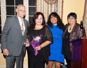 2022 De Hoy Awardee Martha Barrera, second from left, with Peter Gonzalez, Sandra Salguero and Joanne Lugo. Barrera was honored as Latinos Unidos of the Hudson Valley celebrated its 20th Anniversary and its 16th Annual Hispanic Heritage Cultural Celebration on Friday, October 21, 2022. HUDSON VALLEY PRESS/ Chuck Stewart, Jr.