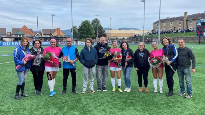 Seven different players scored a goal and nine different players produced at least one point as the Mount Saint Mary College Women’s Soccer team picked up its first home win of the season with an impressive 9-1 Skyline Conference victory over Maritime Saturday afternoon.