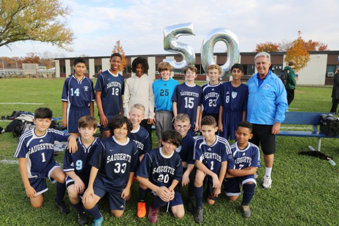 Saugerties Soccer Coach Tony Elia with his Modified Soccer team. Photo: Kristine Conte/Ulster BOCES