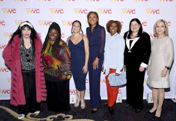 WMC 2022 Women’s Media Award Honorees (left to right): Loreen Arbus, Loretta J. Ross, Mariana Ardila Trujillo, Robin Roberts, Salamishah Tillet, Maria Martinez, and Andrea Mitchell.