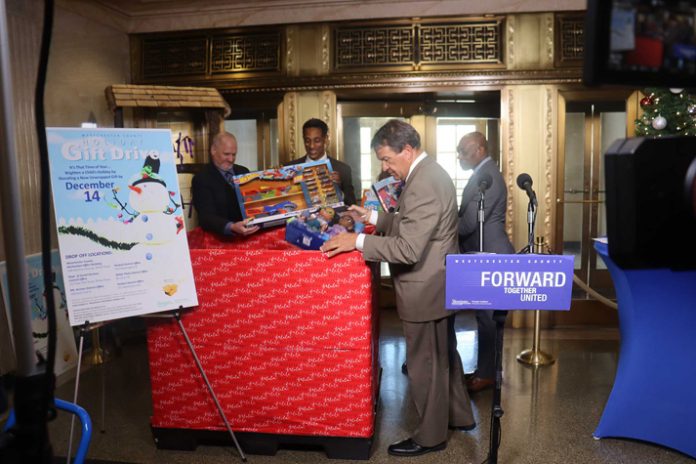 County Executive George Latimer Launches Annual Holiday Gift Drive for kids in foster care, homeless shelters and other services being collected through December 14th.