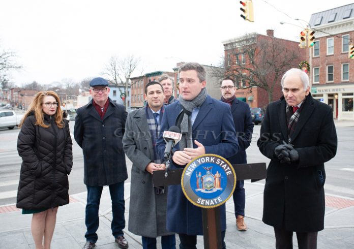Senator James Skoufis joined City of Newburgh and Orange County officials on Thursday, December 15 to announce the kickoff of a new free bus fare program along Newburgh Area Transit routes. Hudson Valley Press/CHUCK STEWART, JR.