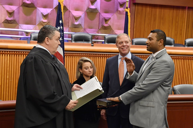 Left to Right: Supreme Court Justice James Walsh, Vice President of Operations at Dutchess County’s Regional Chamber of Commerce Chelsea Schwarze, Assembly Minority Leader Will Barclay, and Assemblyman Anil Beephan, Jr.