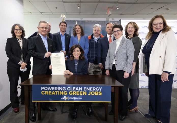 Governor Kathy Hochul makes an economic development and clean energy innovation announcement in Kingston. Photo: Mike Groll