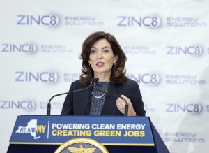 Governor Kathy Hochul makes an economic development and clean energy innovation announcement in Kingston.  Photo: Mike Groll