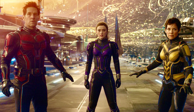 Paul Rudd, Kathryn Newton and Evangeline Lilly in Ant-Man and The Wasp: Quantumania.