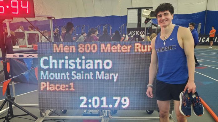 Christopher Christiano found his way onto the school record board for the Knights, fror the second time this Indoor Season.