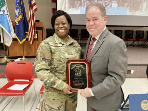 County Executive Ed Day (right) recognized Staff Sgt. Sherlie Louis (left)  for outstanding service during a special ceremony at the Rockland County Fire Training Center on Thursday, February 16th.