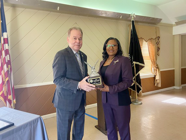 Rockland County Executive Ed Day and Freedom Award Recipient Dr. Abigaile Taylor pose for a photo.