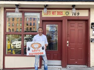 Leo Drye, who started in the hotdog business in 1992 when he purchased a cart he pushed through the streets of the City of Newburgh, celebrated the well- attended grand opening of his first restaurant, featuring hot dogs and sausages, on Saturday, March 5.