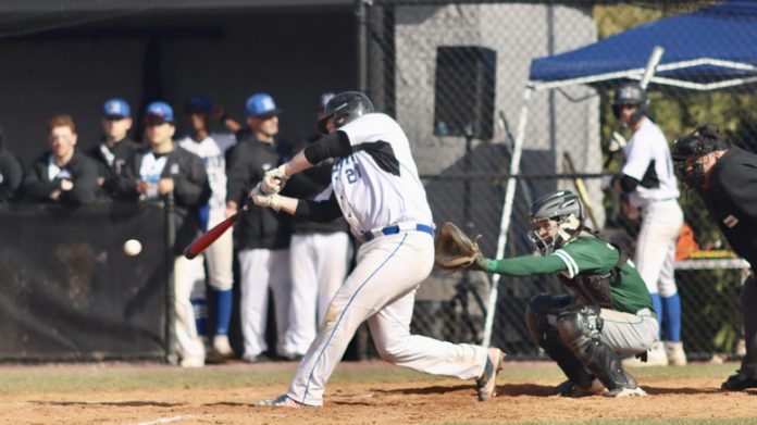 The Mount Saint Mary College Baseball team used a six-run eighth inning Friday afternoon to rally for an 8-4 non-conference victory over New Jersey City University. Photo: Dan Merlin
