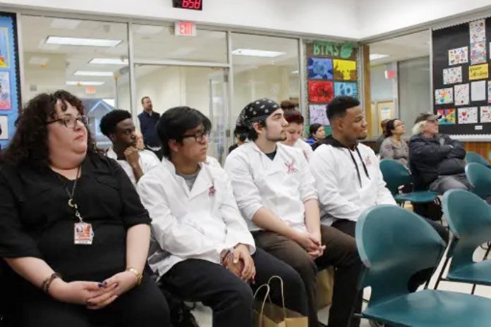 Scholars in culinary arts, a Career and Technical Education program at Mount Vernon High School, presented at the Board of Education meeting.