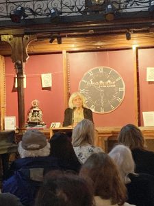 Curator Ruth Danon during Hudson Valley Poets Present; the April 19 program featured top writers reading to a full house, which was held at the Howland Cultural Center.
