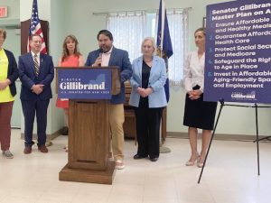 Cornwall Town Supervisor, Josh Wojehowski, speaks at Saturday’s event at Cornwall’s Munger Cottage Senior Center, where Senator Kirsten Gillibrand presented her 5-Point Master Plan on Aging, Ensuring Every American Can Age with Dignity and Financial Security.