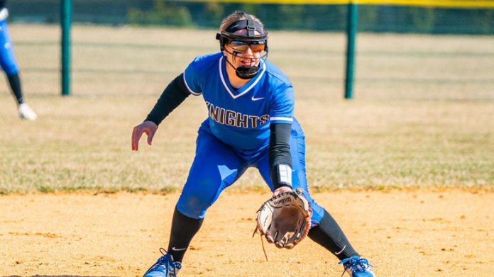 The Mount Saint Mary College Softball team returned home for the first time since March 29 on Saturday and suffered 7-4 and 4-1 Skyline Conference losses to visiting Manhattanville. Photo: Dave Janosz