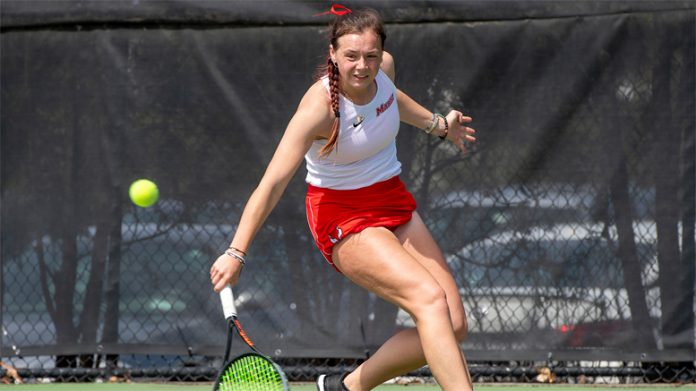 The Marist women’s tennis team got back into the winner’s column Saturday afternoon with a 5-2 win over Lafayette in a non-conference match played at the Marist Tennis Pavilion. Photo: Carlisle Stockton