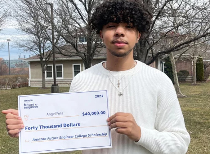Angel Feliz, The Metropolitan Regional Career and Technical Center from Providence, Rhode Island has been named an Amazon Future Engineer Scholarship recipient and will receive $40,000 over four years to pursue a degree in computer science or engineering at a college of their choice.