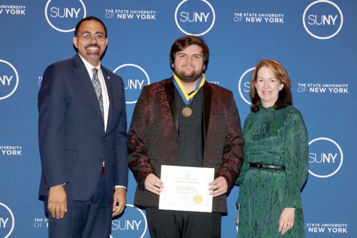 SUNY Ulster announced Mark LaBorde (center) of New Paltz, NY as one the recipients of the 2023 State University of New York Chancellor’s Award for Student Excellence.