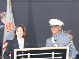 Class President, Cadet Melic Belong presented the Vice President of the United States with a Cadet Sabre on behalf of the Class of 2023 during the United States Military Academy Class of 2023 graduation and commissioning ceremony held on Saturday, May 27, 2023 in West Point's Michie Stadium where Vice President of the United States Kamala Harris was the commencement speaker. Hudson Valley Press/CHUCK STEWART, JR.