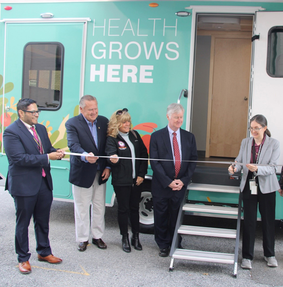 (From left to right) Orange County Deputy Health Commissioner Steve Velez, Legislators Pete Tuohy and Janet Sutherland, Deputy County Executive Harry Porr and Health Commissioner Dr. Alicia Pointer at the ribbon cutting on Monday, April 24.