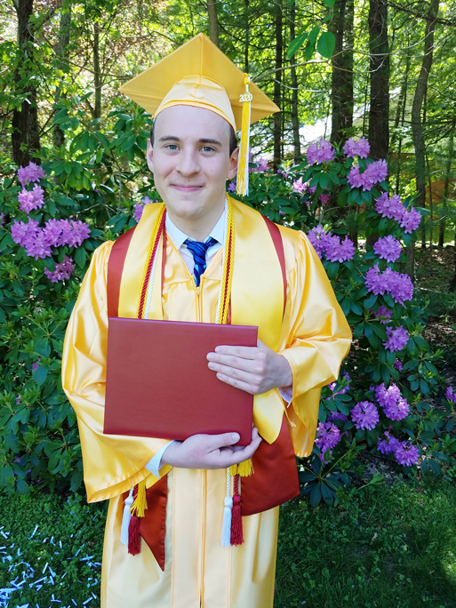 Asher Mapstone graduating as valedictorian from the Ulster BOCES APIE program, offered through the Maple Academy K-12 program at the Center for Innovative Teaching & Learning (CITL) at Port Ewen.