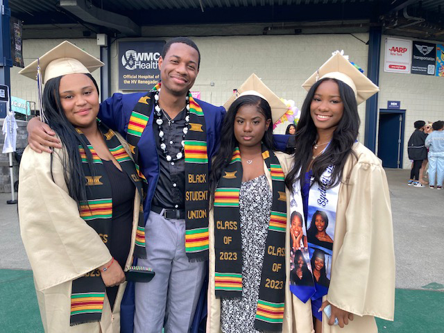 About 200 students graduated Thursday night at the Beacon High School Commencement. From left are 2023 class members; De Mya Elliott, Damon Dennis, Ivy Dickens, and Sydney Jones.