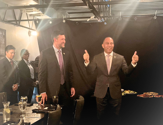 House Democratic Leader Hakeem Jeffries, right, and Congressman Pat Ryan Friday celebrated the historic, record-breaking investments made for Hudson Valley families as part of the Bipartisan Infrastructure Law.