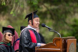 Class President Leonard Versola spoke about the ways in which people in the Vassar community find connections. Photo: Karl Rabe