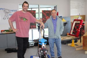 HVPA at Ulster BOCES Lead Learners Matt Leifeld (left) and Noah Smith with a robot designed by young scholars for this year’s FIRST Robotics Competition. The educators were named 2023 Manufacturing Champions by the Council of Industry, the manufacturers’ association of the Hudson Valley.