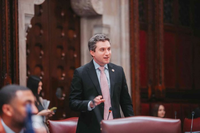Senator Skoufis discusses the cultural significance of the ‘Tappan Zee’ name on the Senate floor.