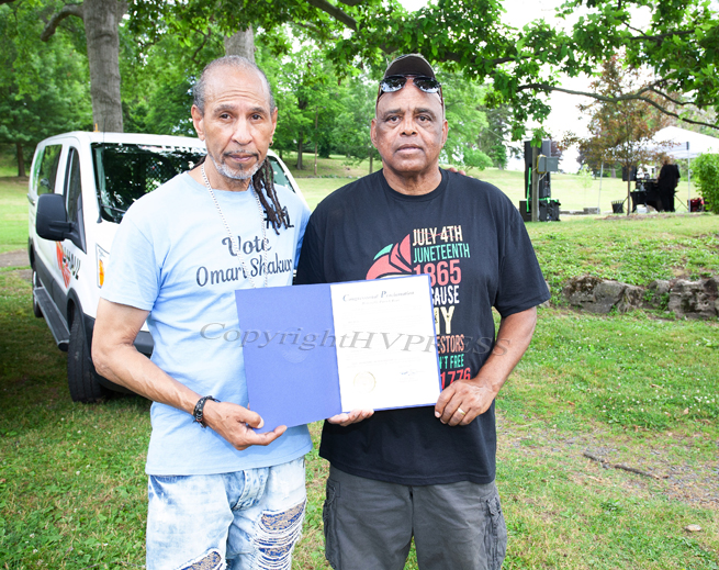 City of Newburgh Councilman Omari Shakur and NAACP President Ray Harvey were presented with a proclamation from U.S. Rep. Pat Ryan for Juneteenth. Hudson Valley Press/CHUCK STEWART, JR.