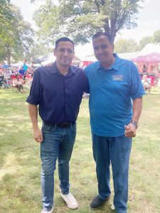 On left, Kevindaryan Lujan, Orange County Legislator, with Ruben Estrada, Chairman of Latino Coalition and the Hudson Valley Fiesta Latina Festival, celebrating America, enjoy Saturday’s event.